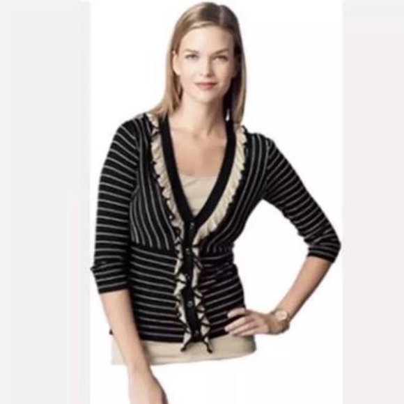 CAbi Sweaters - Cabi Ruffle & Striped Cardigan Sweater #276 Flirt.